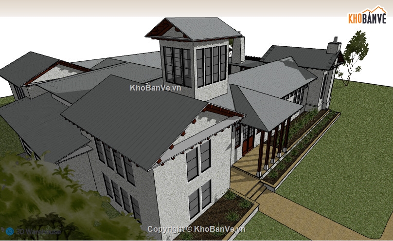 bản vẽ su nhà 1 tầng,sketchup biệt thự 1 tầng,su biệt thự 1 tầng,biệt thự 1 tầng file sketchup