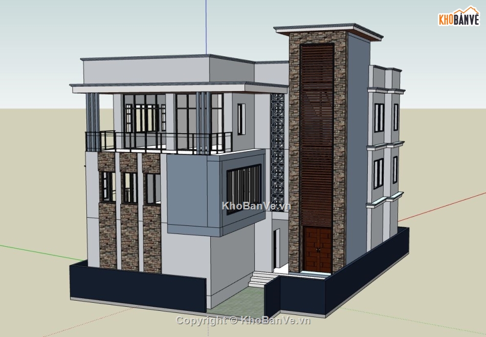 nhà 2 tầng đơn giản,mẫu nhà 2 tầng,sketchup nhà 2 tầng