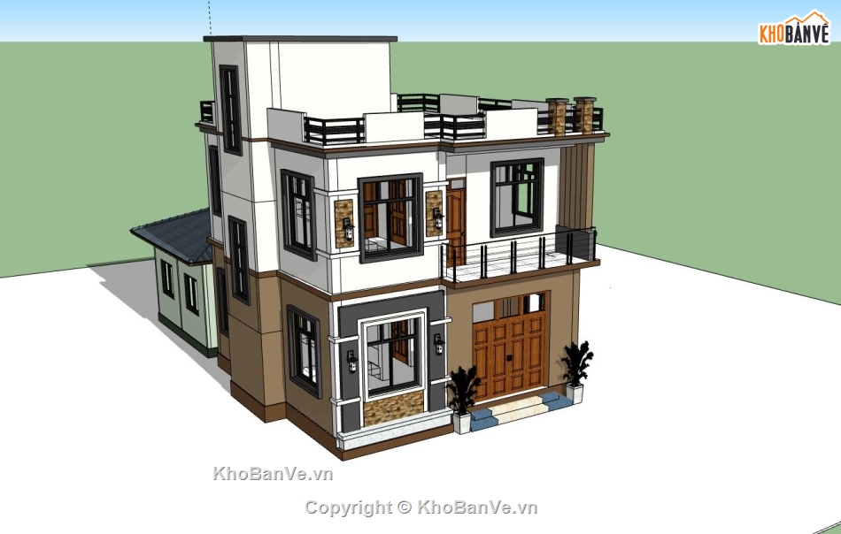 file sketchup nhà ở,biệt thự 2 tầng,bản vẽ nhà đẹp