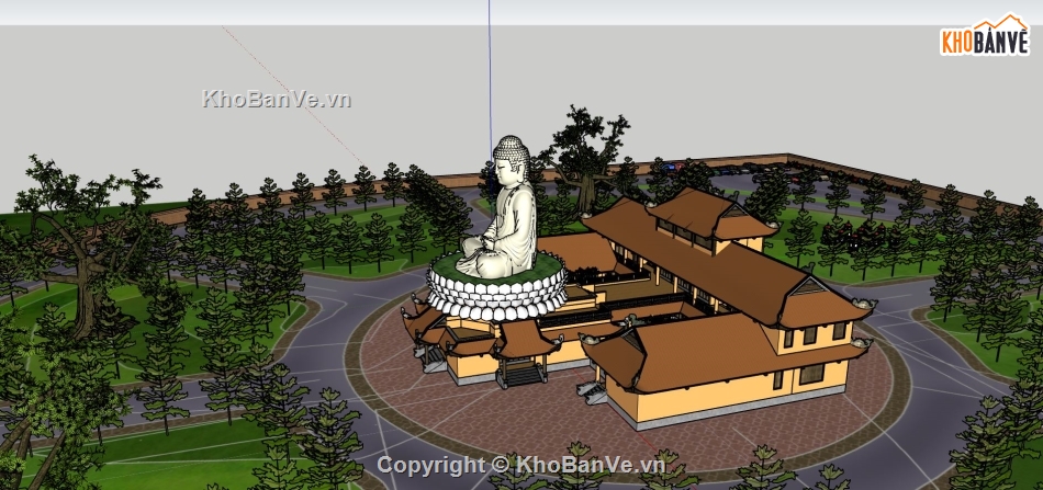 thiết kế chùa file sketchup,bao cảnh 3d su chùa,model bao cảnh chùa sketchup,phối cảnh chùa sketchup