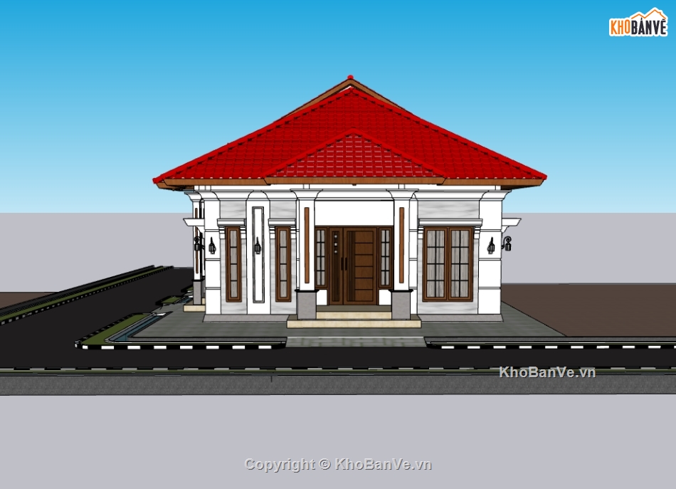 su biệt thự,sketchup biệt thự,biệt thự 1 tầng