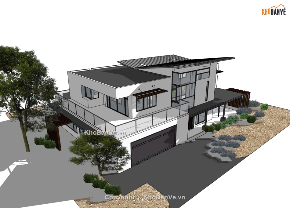 biệt thự 2 tầng,su biệt thự,sketchup biệt thự