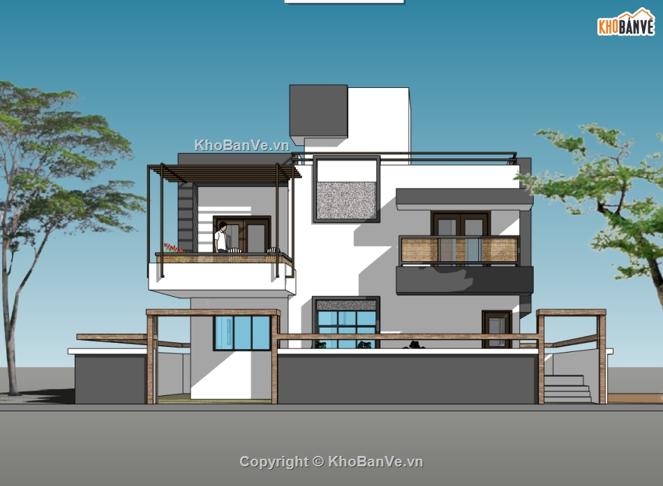 biệt thự 2 tầng,su biệt thự,sketchup biệt thự