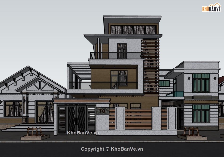 biệt thự 3 tầng,su biệt thự,sketchup biệt thự