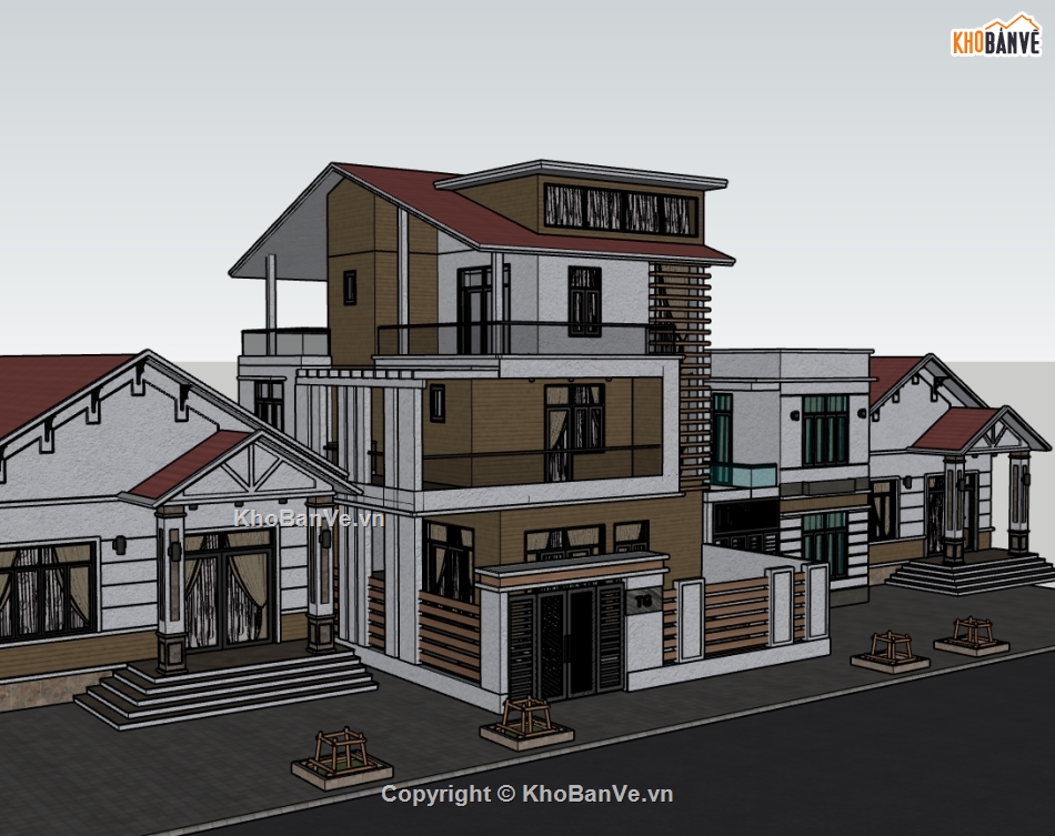 biệt thự 3 tầng,su biệt thự,sketchup biệt thự