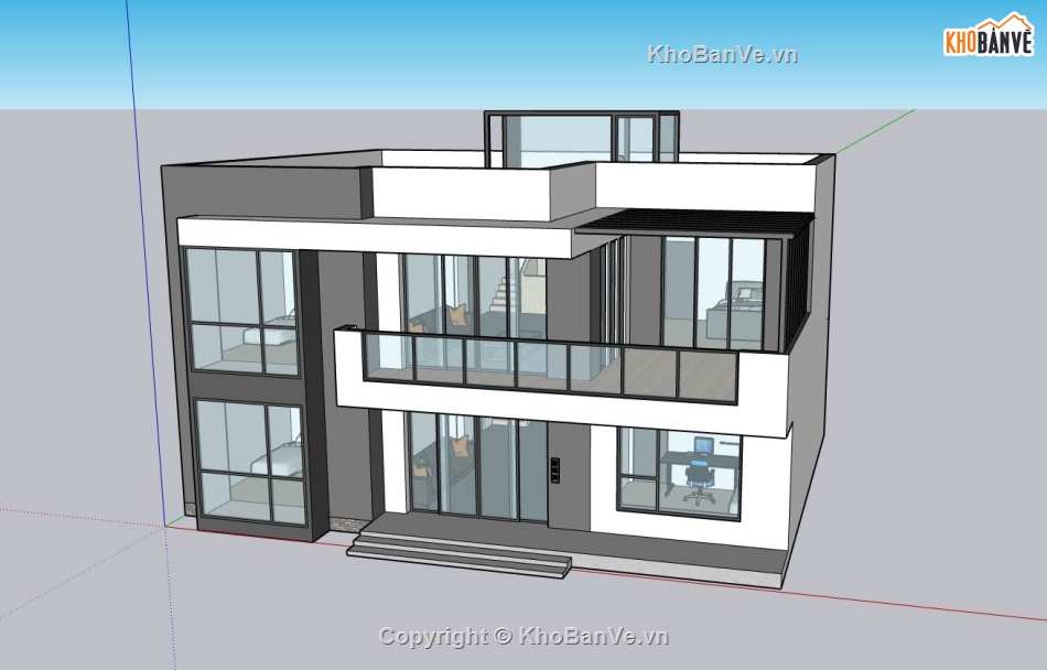 nhà 2 tầng,sketchup nhà 2 tầng,phối cảnh nhà 2 tầng