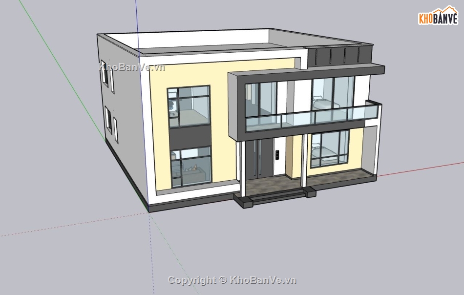 nhà 2 tầng,sketchup nhà 2 tầng,phối cảnh nhà 2 tầng