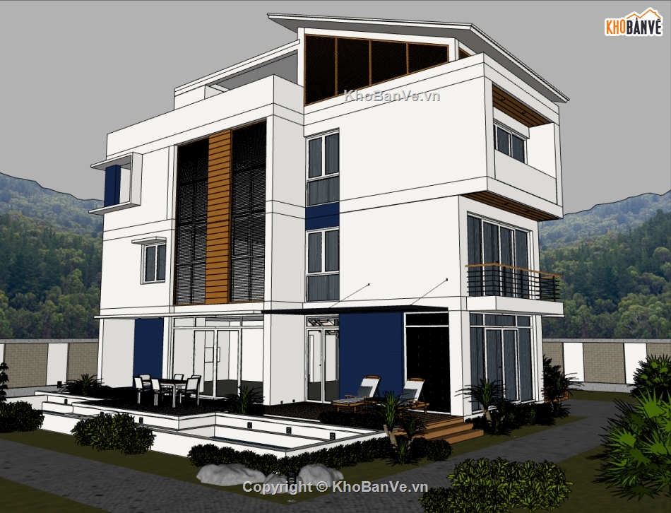 biệt thự 3 tầng,su biệt thự,sketchup biệt thự