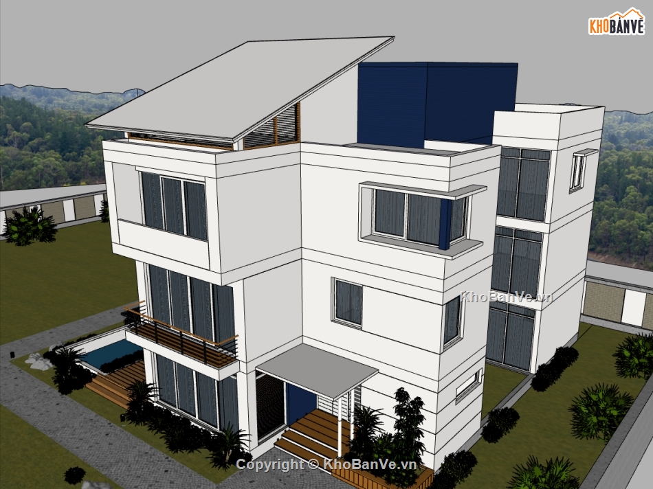 biệt thự 3 tầng,su biệt thự,sketchup biệt thự