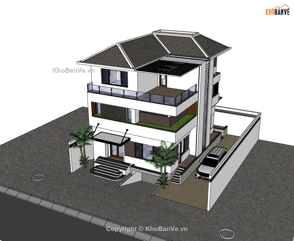 biệt thự 3 tầng,su biệt thự,sketchup biệt thự