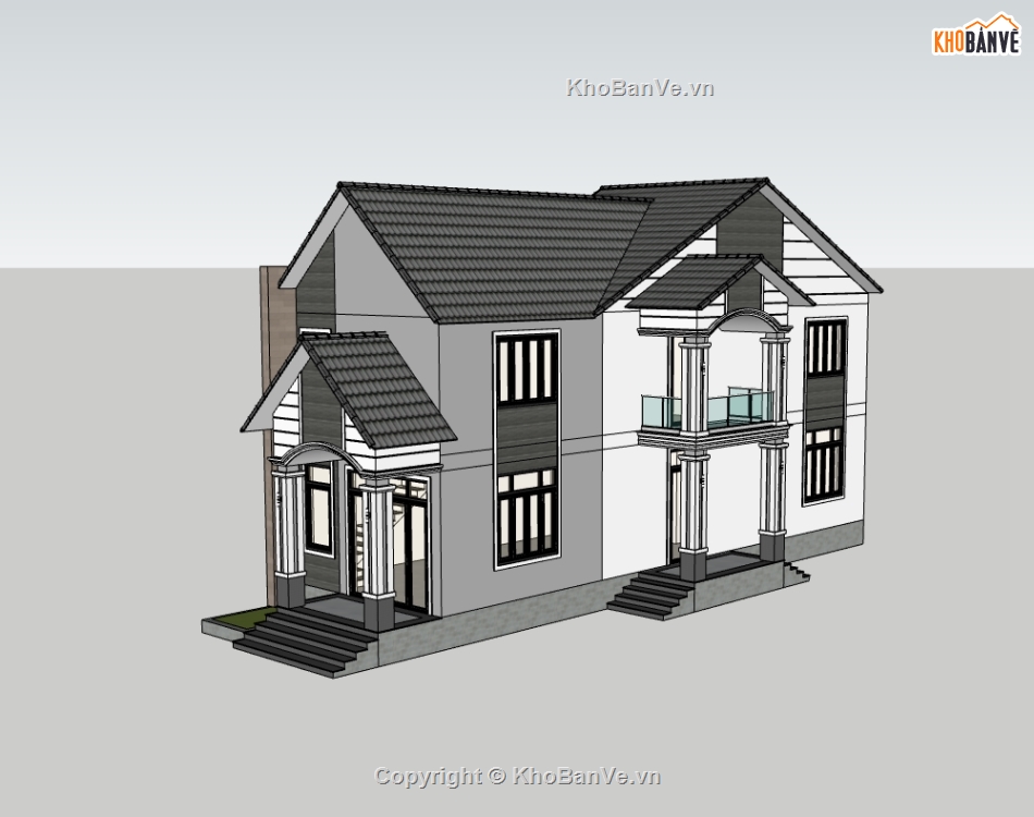 nhà phố 2 tầng,su nhà phố,sketchup nhà phố