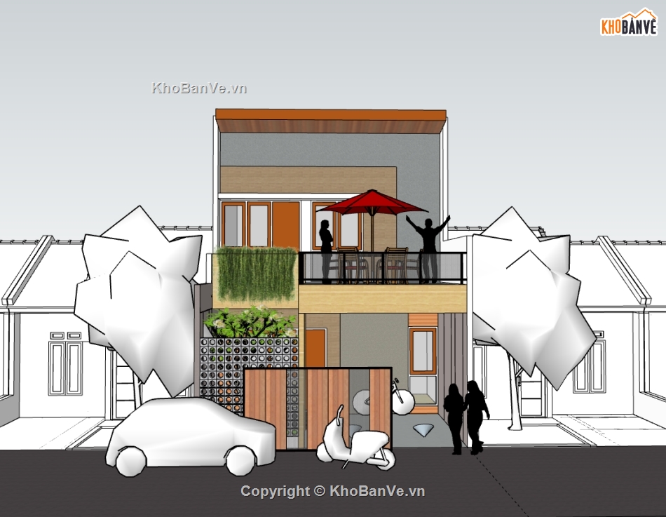 su nhà phố,sketchup nhà phố,nhà phố 2 tầng