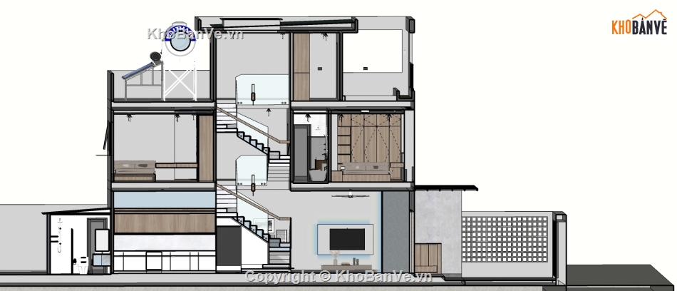 Sketchup nội thất,nhà phố 3 tầng,model su nhà phố 3 tầng,nội thất nhà phố 3 tầng