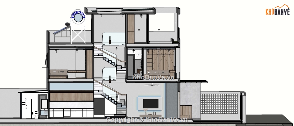 Sketchup nội thất,nhà phố 3 tầng,model su nhà phố 3 tầng,nội thất nhà phố 3 tầng