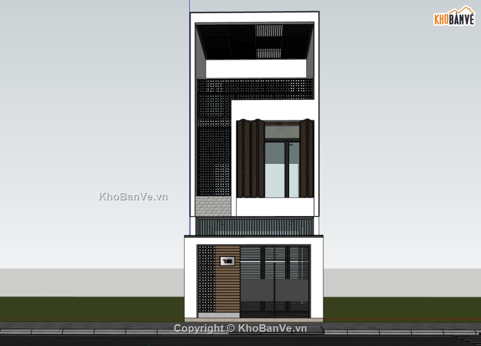 nhà phố 3 tầng,nhà phố 3 tầng sketchup,su nhà 3 tầng