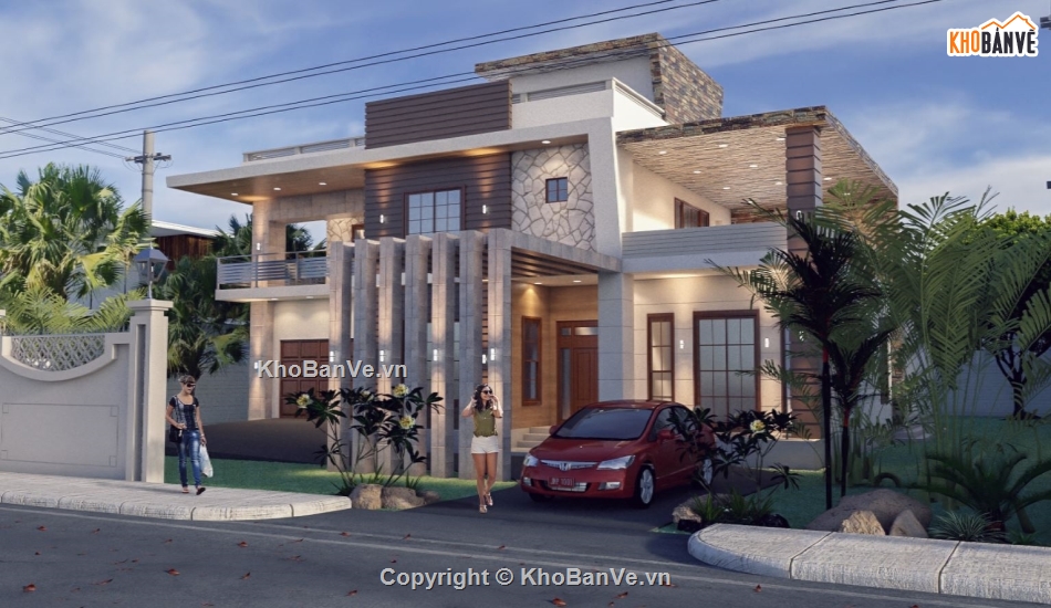 villa 2 tầng,biệt thự 2 tầng,sketchup biệt thự