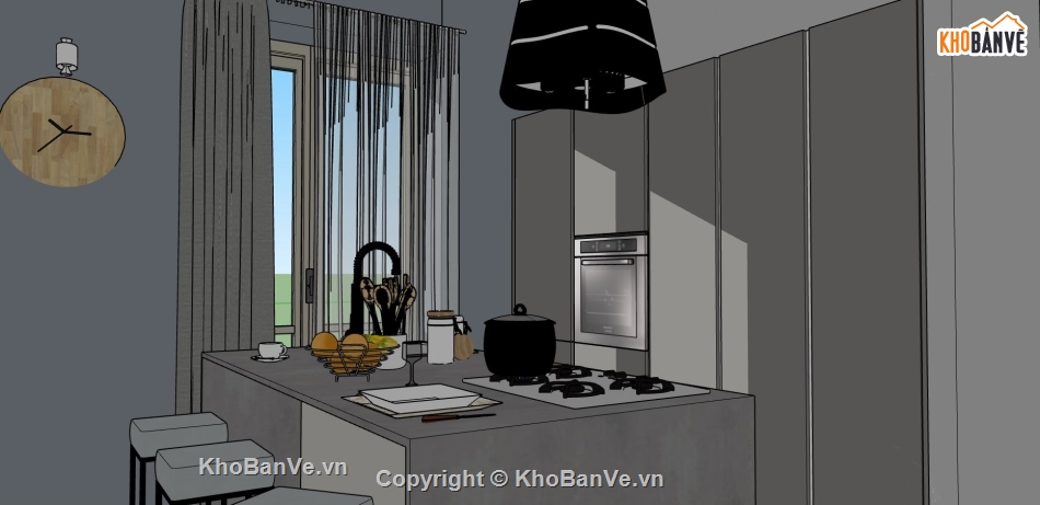 nội thất phòng bếp,dựng sketchup nội thất bếp ăn,model su phòng bếp ăn