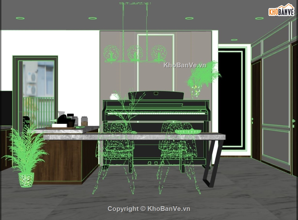 nội thất phòng khách,file su khách bếp,model sketchup khách bếp,model khách bếp
