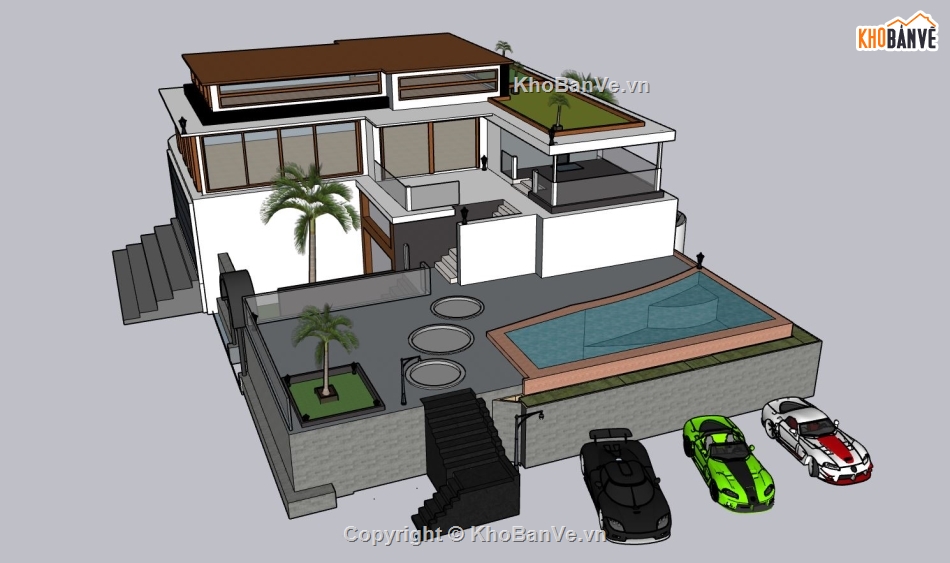 villa 2 tầng,model sketchup villa 2 tầng,biệt thự 2 tầng,mẫu biệt thự đẹp