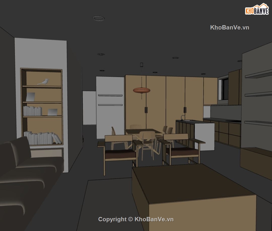 sketchup nội thất bếp,nội thất phòng ăn,file sketchup phòng khách