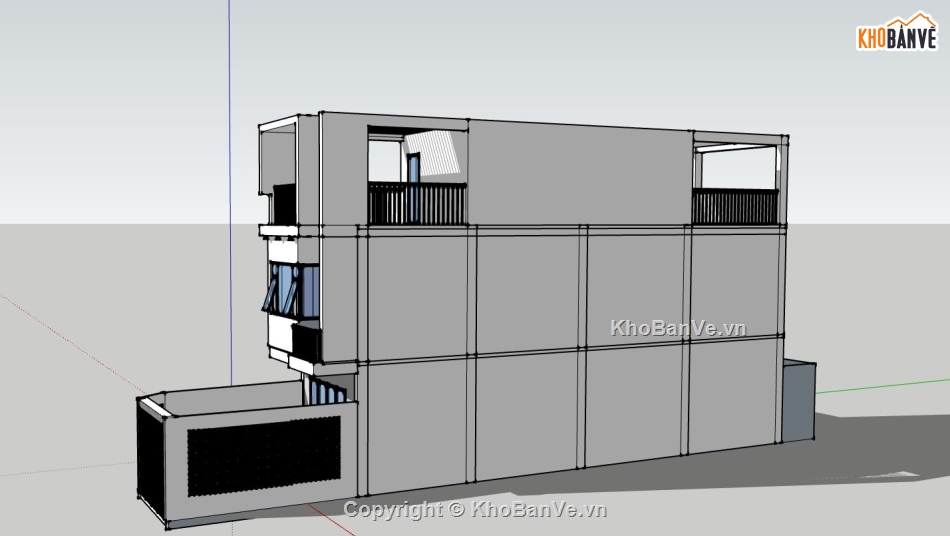 nhà phố 3 tầng,file sketchup nhà phố 3 tầng,model sketchup nhà phố 3 tầng,phối cảnh nhà phố 3 tầng