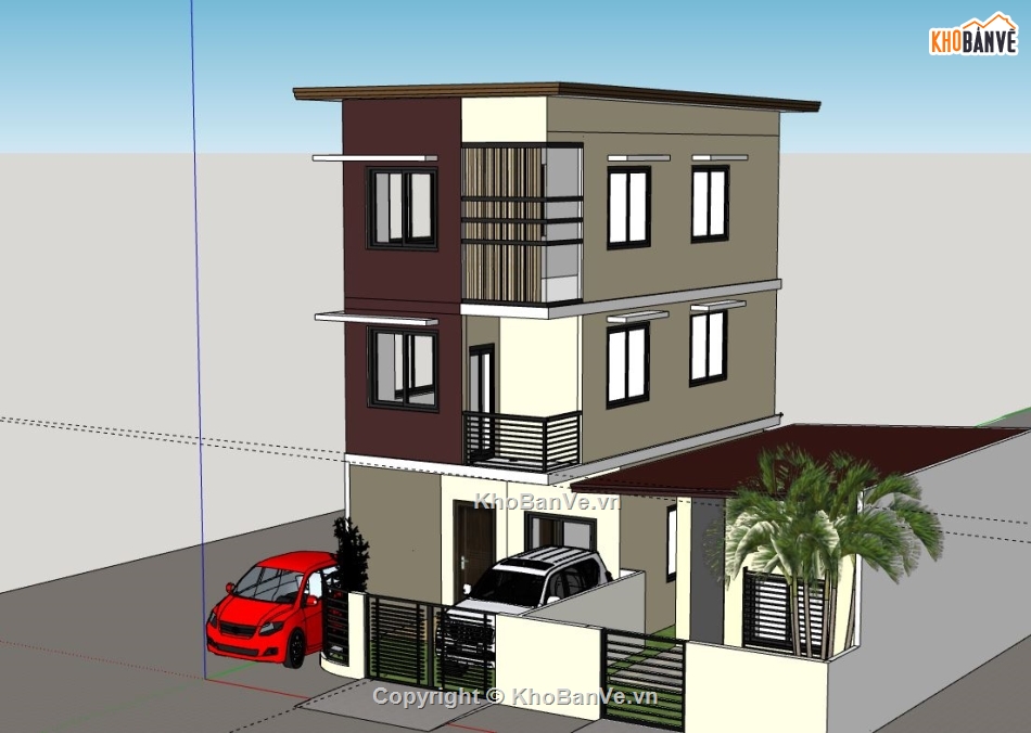 Nhà phố 3 tầng,model su nhà phố 3 tầng,model sketchup nhà phố 3 tầng