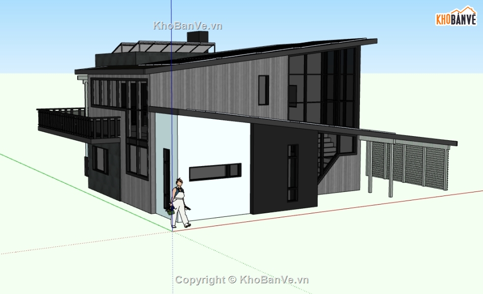 biệt thự 2 tầng file su,dựng biệt thự trên sketchup,dựng model su nhà biệt thự