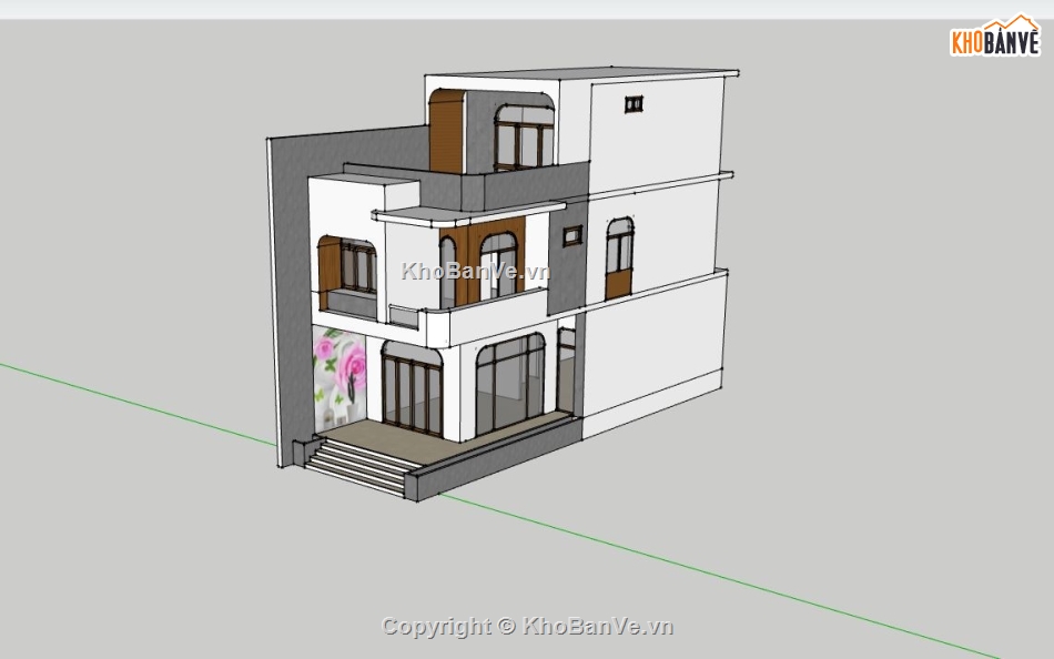 nhà phố 3 tầng,sketchup nhà phố,nhà phố hiện đại