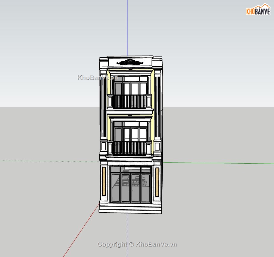 nhà phố 3 tầng,model sketchup nhà phố 3 tầng,nhà phố tân cổ điển