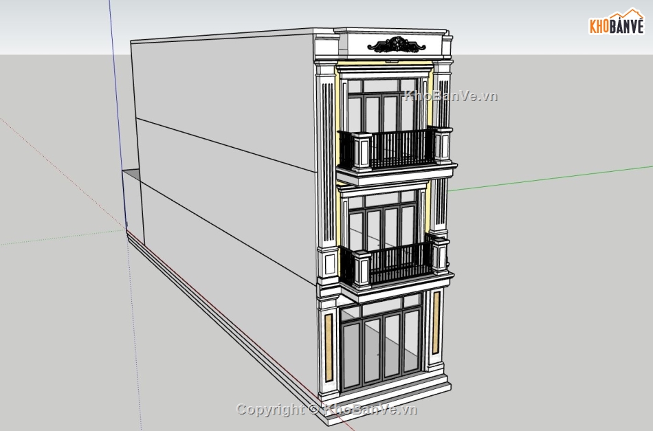 nhà phố 3 tầng,model sketchup nhà phố 3 tầng,nhà phố tân cổ điển