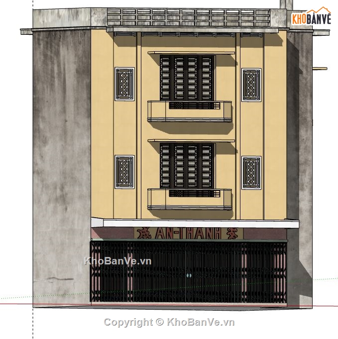 model su nhà phố 3 tầng,sketchup nhà phố 3 tầng,nhà phố 3 tầng