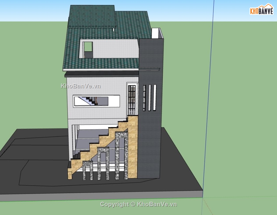 nhà phố 3 tầng,thiết kế nhà 3 tầng,model su nhà phố 3 tầng,sketchup nhà phố 3 tầng