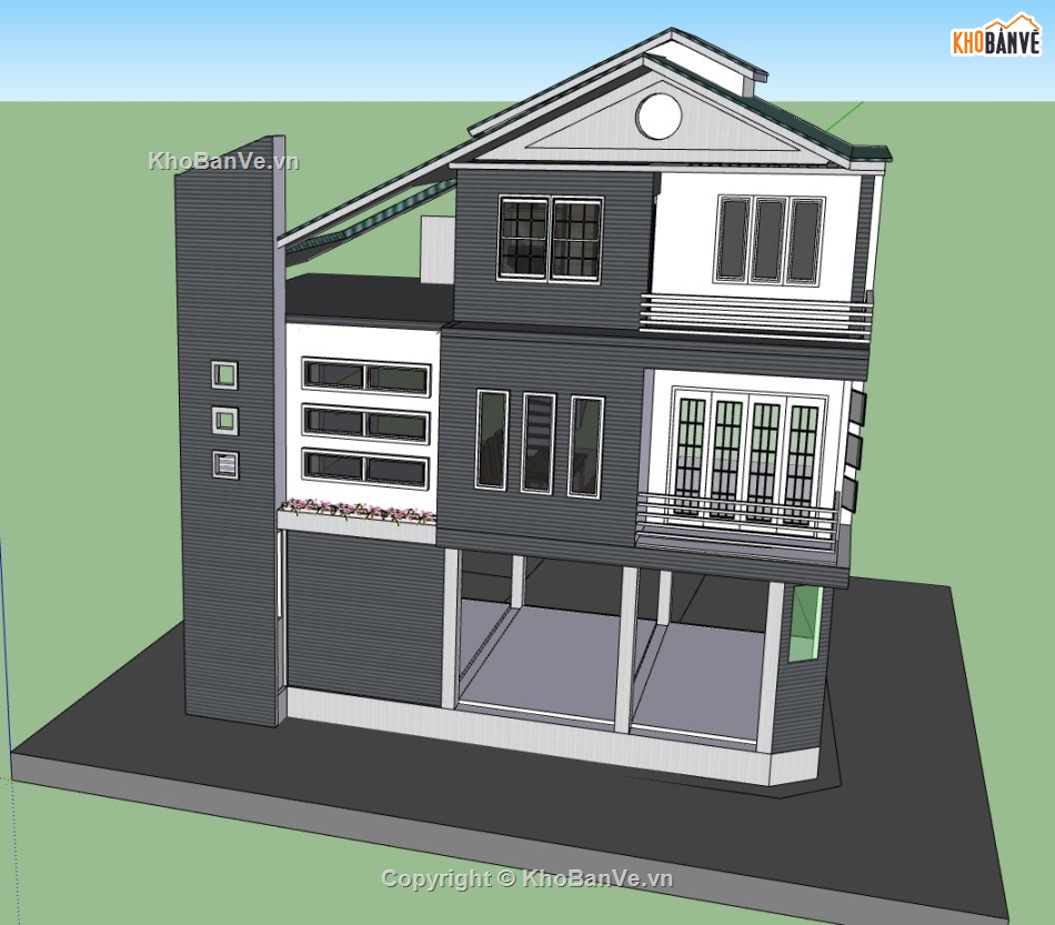 nhà phố 3 tầng,thiết kế nhà 3 tầng,model su nhà phố 3 tầng,sketchup nhà phố 3 tầng