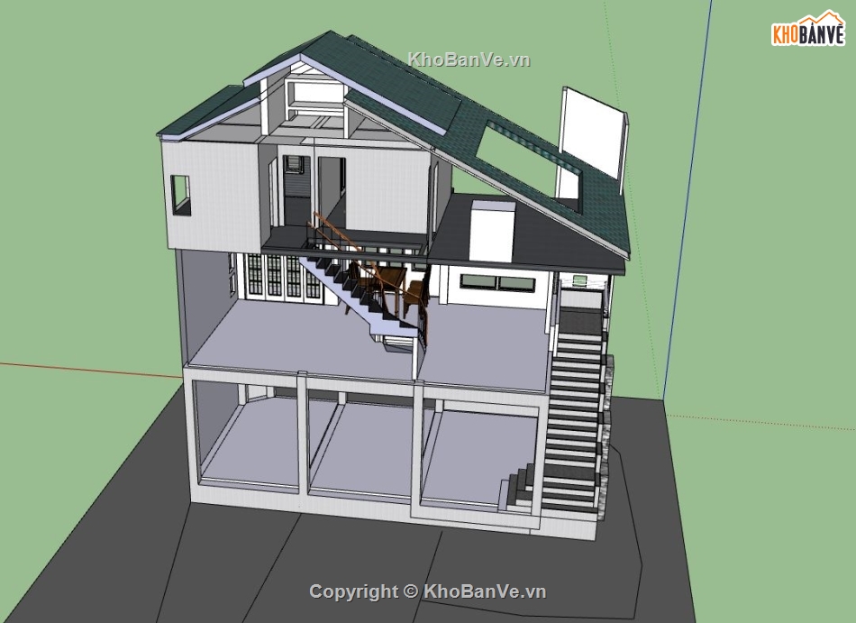 nhà phố 3 tầng,thiết kế nhà 3 tầng,model su nhà phố 3 tầng,sketchup nhà phố 3 tầng