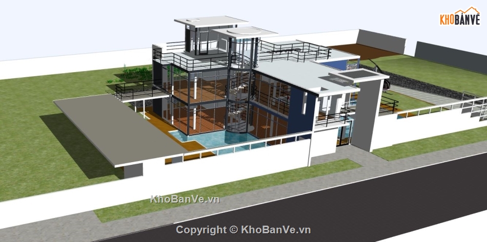 mẫu villa 3 tầng su đẹp,phối cảnh villa model sketchup,model sketchup villa 3 tầng