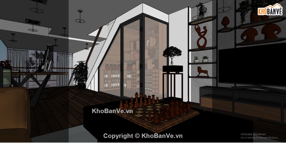 phòng khách nhà phố,sketchup phòng khách hiện đại,phối cảnh phòng khách,nội thất phòng khách su