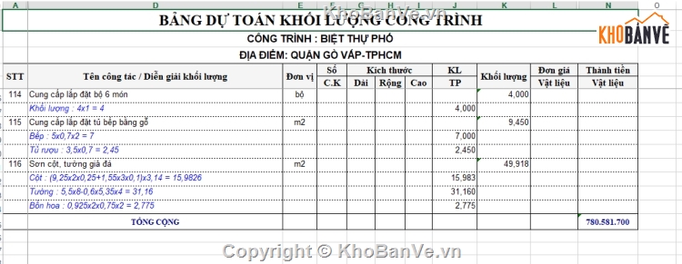 Biệt thự 3 tầng 8.7x13m,kiến trúc biệt thự 3 tầng,bản vẽ biệt thự 3 tầng dự toán,thiết kế biệt thự 3 tầng
