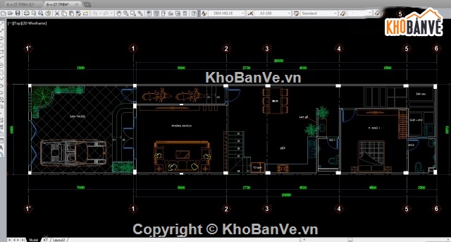 Biệt thự 2 tầng,Biệt thự Nhà phố 2 tầng 6x20m,CAD Biệt thự Nhà phố 2 tầng,Nhà phố 2 tầng 6x20m