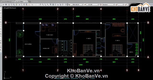 Biệt thự 2 tầng,Biệt thự Nhà phố 2 tầng 6x20m,CAD Biệt thự Nhà phố 2 tầng,Nhà phố 2 tầng 6x20m