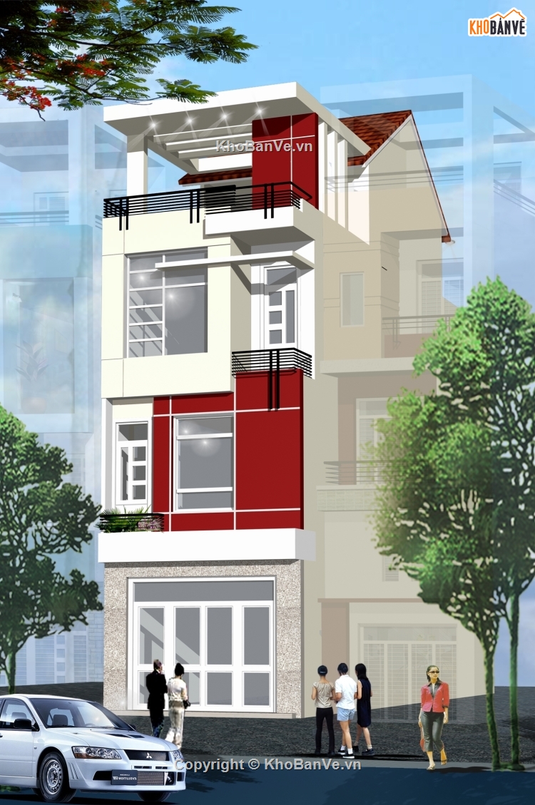 nhà 4 tầng 4x15m,Bản vẽ nhà phố 4 tầng,mẫu nhà phố 4 tầng,thiết kế nhà phố 4 tầng