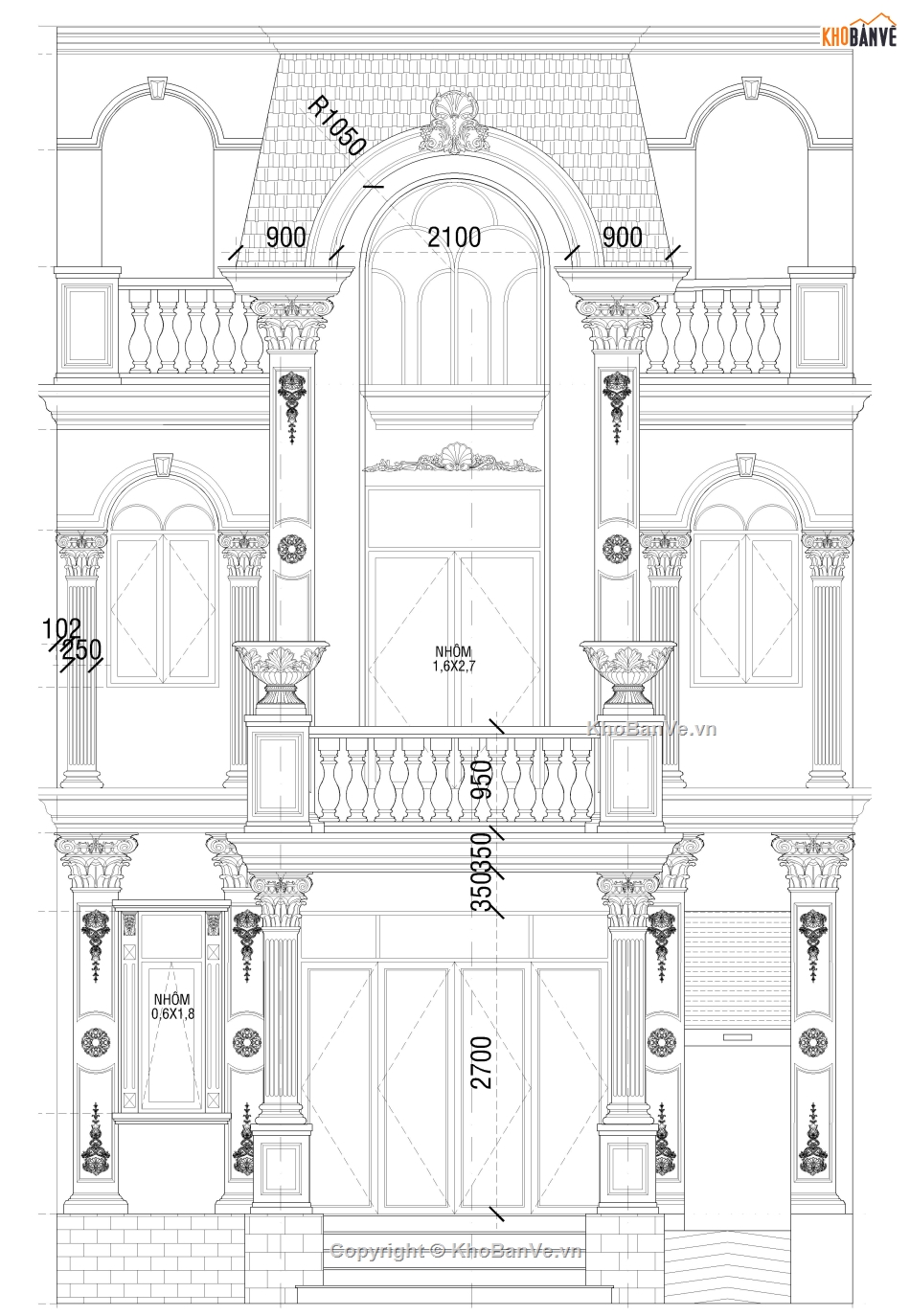 tân cổ điển 2 tầng 1 tum,bản vẽ nhà phố,nhà phố 2 tầng 1 tum,file cad nhà phố 2 tầng 1 tum