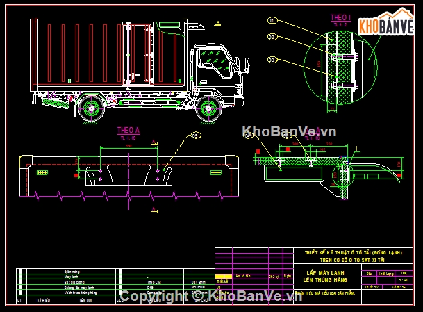 mẫu thiết kế xe tải,bản vẽ thiết kế xe 6.5 tấn,xe tải isuzu thùng lạnh,file Cad mẫu xe tải 6.5 tấn