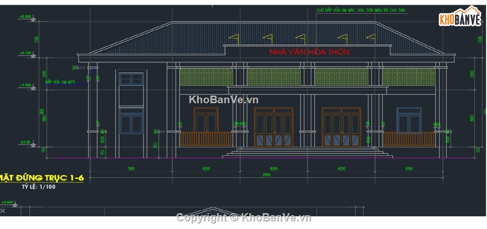 thiết kế nhà văn hóa,cad nhà văn hóa,công trình xã hội,nhà văn hóa 2 tầng