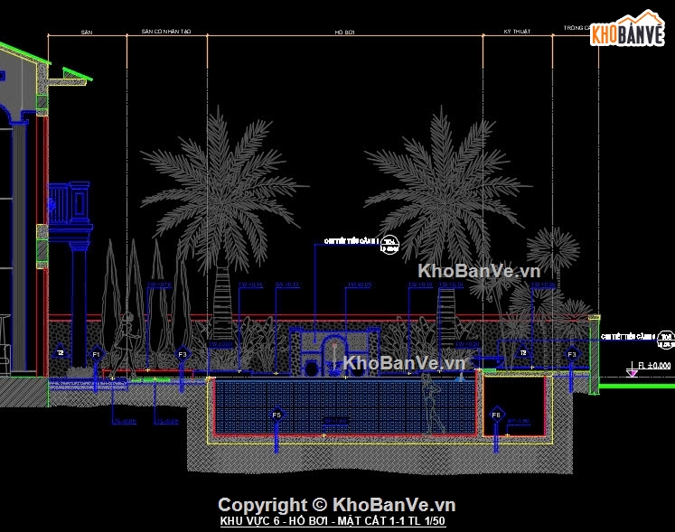 chi tiết sân vườn,biệt thự vườn có hồ bơi,bản vẽ sân vườn,file cad sân vườn