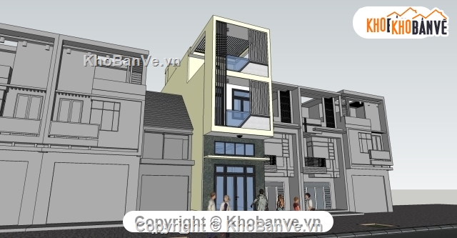 nhà lệch tầng,file sketchup,nhà phố 4x16m,thiết kế nhà phố lệch tầng