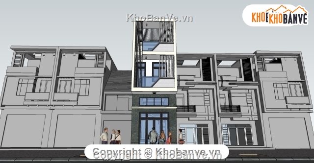nhà lệch tầng,file sketchup,nhà phố 4x16m,thiết kế nhà phố lệch tầng