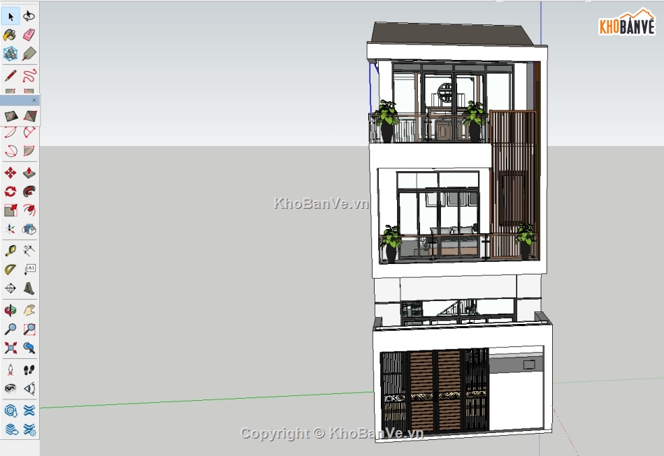 Sketchup nhà phố,nhà phố lệch tầng,thiết kế nhà phố,trọn bộ thi công