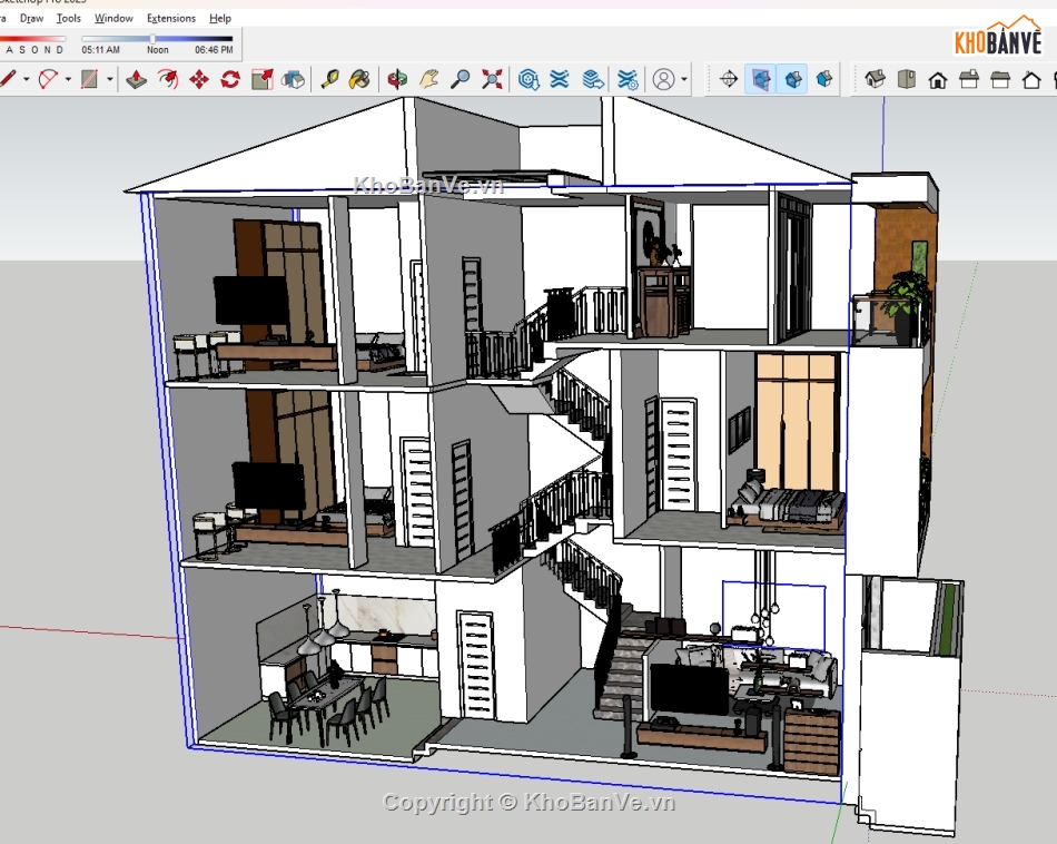 Sketchup nhà phố,nhà phố lệch tầng,thiết kế nhà phố,trọn bộ thi công