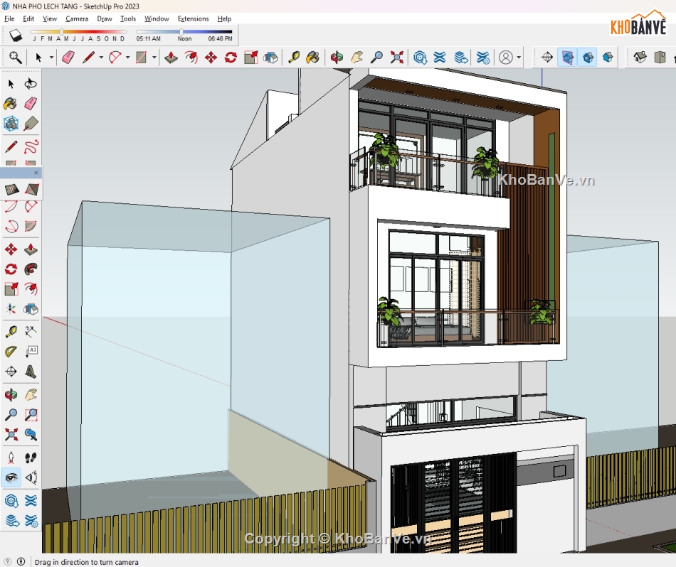 Sketchup nhà phố,nhà phố lệch tầng,thiết kế nhà phố,trọn bộ thi công