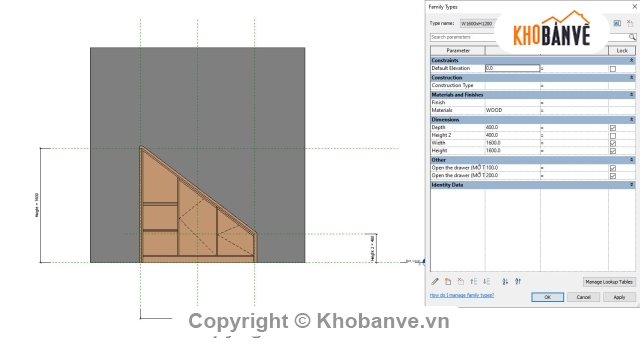 family revit,tủ revit,tủ âm cầu thang,revit,công trình revit,family